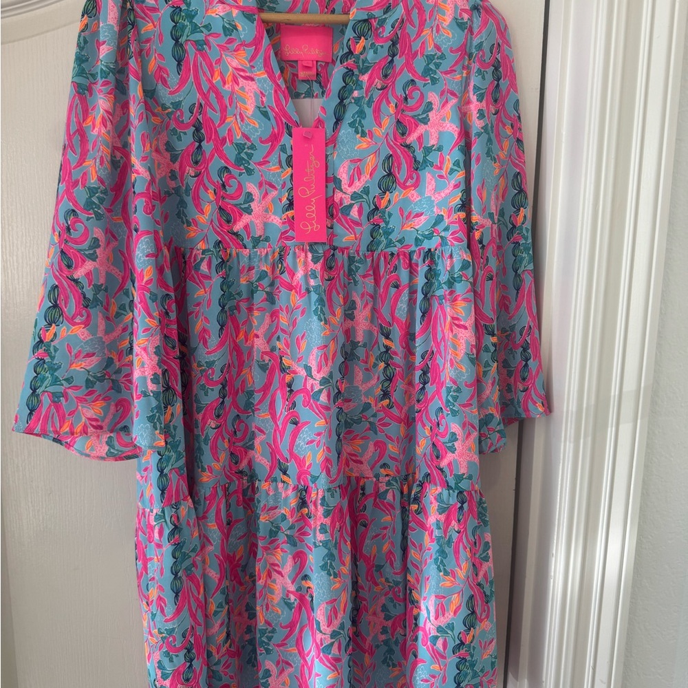 NWT Lilly Pulitzer Sz S Martine 3/4 Sleeve Dress in Seaweed Samba - Picture 2 of 7